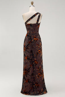 Eine Schulter Schwarzes Etui Brautjungfernkleid mit Blumen