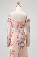 Laden Sie das Bild in den Galerie-Viewer, Blush Blumen Schulterfreies Etui Langes Hochzeitsgastkleid mit Schlitz