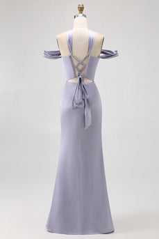 Schulterfreies Staubblaues Meerjungfrauen Brautjungfernkleid