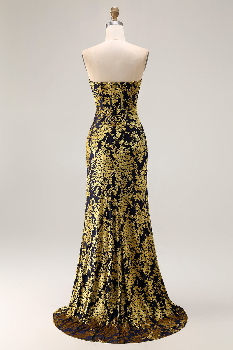 Laden Sie das Bild in den Galerie-Viewer, Trägerloses Pfauengrünes Korsett Burnout Samt Brautjungfernkleid mit Schlitz