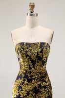 Laden Sie das Bild in den Galerie-Viewer, Trägerloses Pfauengrünes Korsett Burnout Samt Brautjungfernkleid mit Schlitz