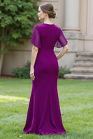 Laden Sie das Bild in den Galerie-Viewer, Sheath Marineblaues Chiffon Rundhals Gerafftes Langes Chorkleid mit Schärpe