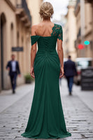 Laden Sie das Bild in den Galerie-Viewer, Schwarzes Meerjungfrau Asymmetrisches Kleid der Mutter der Braut mit Applikationen