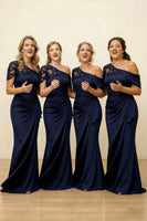 Laden Sie das Bild in den Galerie-Viewer, Schwarzes Meerjungfrau Asymmetrisches Kleid der Mutter der Braut mit Applikationen