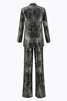 Schwarz-Gold 2-teiliger Doppelreihiger Damen Ballanzug mit Spitzrevers