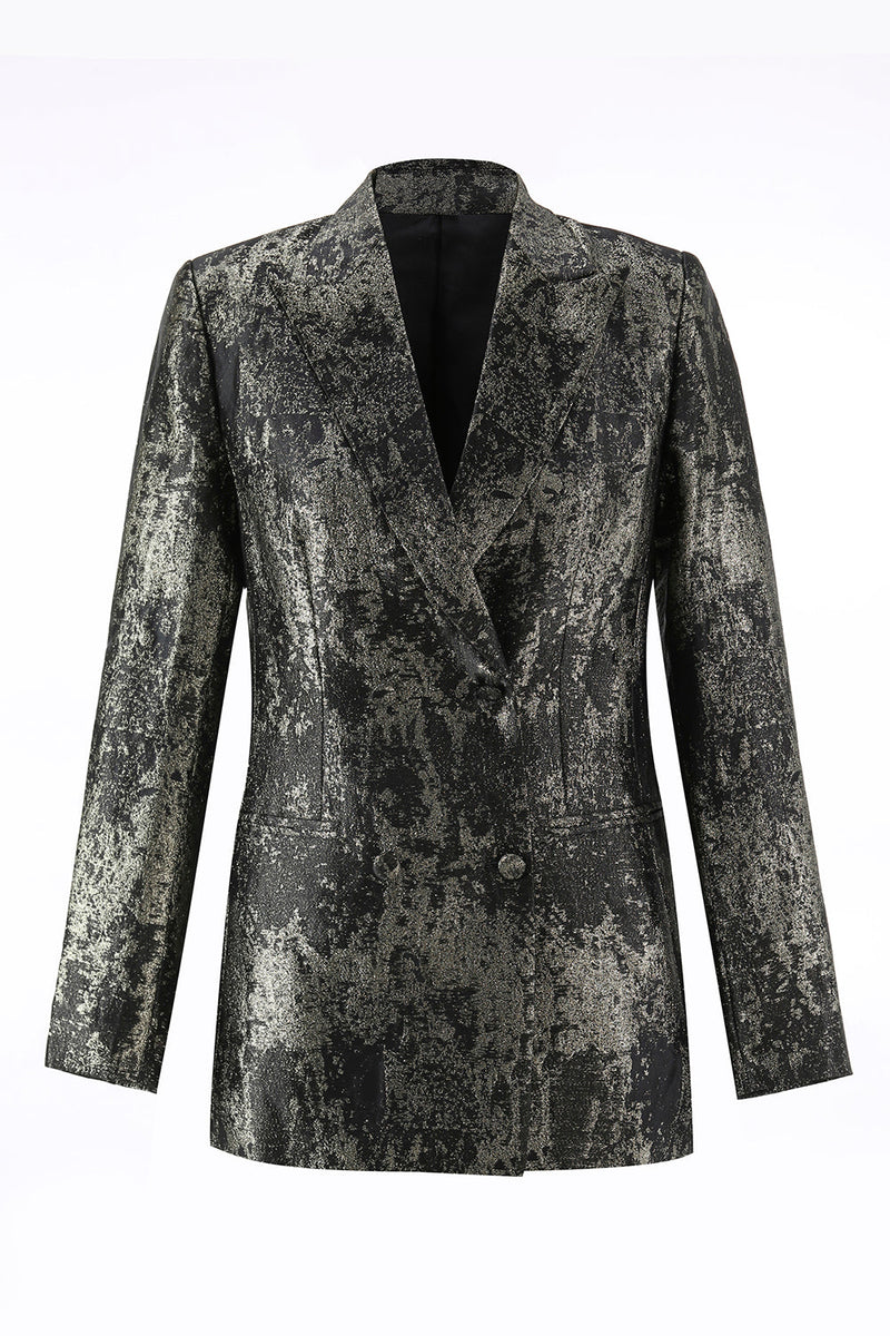 Laden Sie das Bild in den Galerie-Viewer, Schwarz-Gold 2-teiliger Doppelreihiger Damen Ballanzug mit Spitzrevers