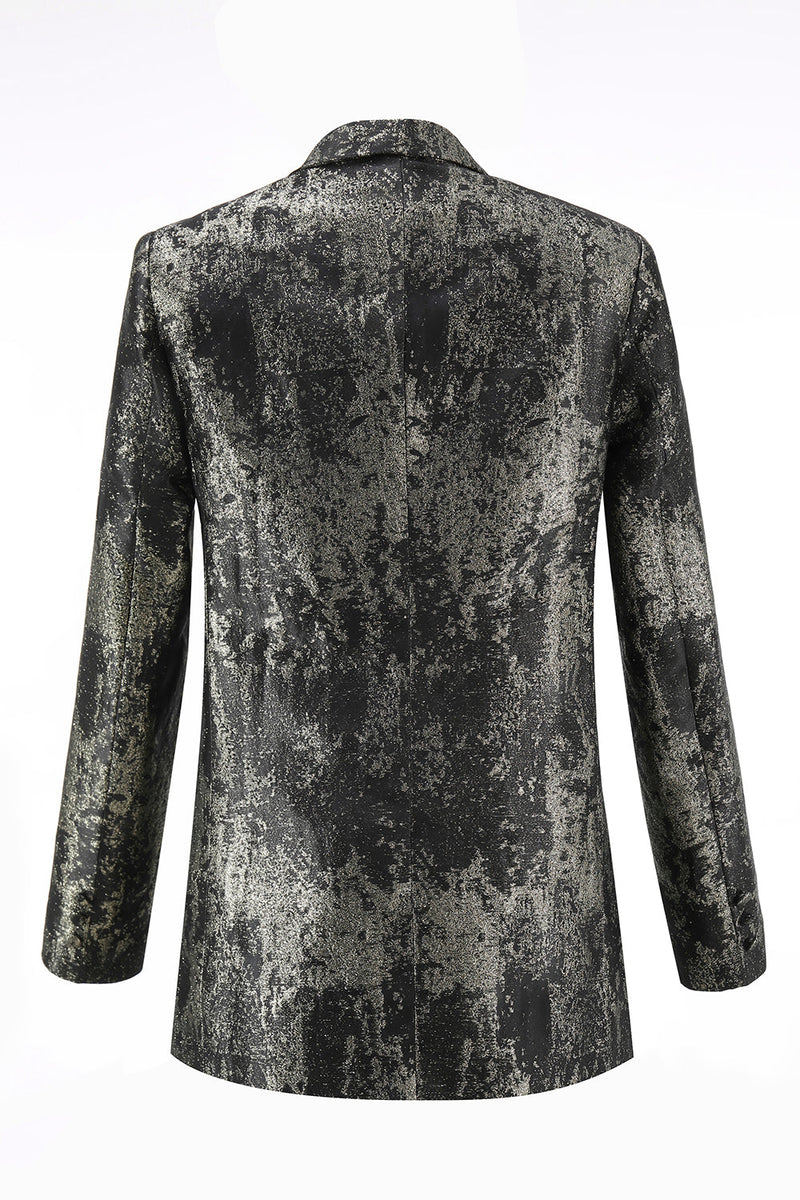 Laden Sie das Bild in den Galerie-Viewer, Schwarz-Gold 2-teiliger Doppelreihiger Damen Ballanzug mit Spitzrevers