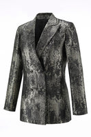 Laden Sie das Bild in den Galerie-Viewer, Schwarz-Gold 2-teiliger Doppelreihiger Damen Ballanzug mit Spitzrevers