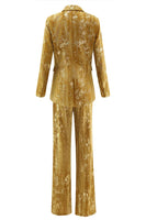 Laden Sie das Bild in den Galerie-Viewer, Glitzernde Gelbe Spitzrevers 2-teilige Damen Ballanzüge mit Ärmeln