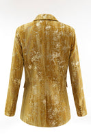 Laden Sie das Bild in den Galerie-Viewer, Glitzernde Gelbe Spitzrevers 2-teilige Damen Ballanzüge mit Ärmeln