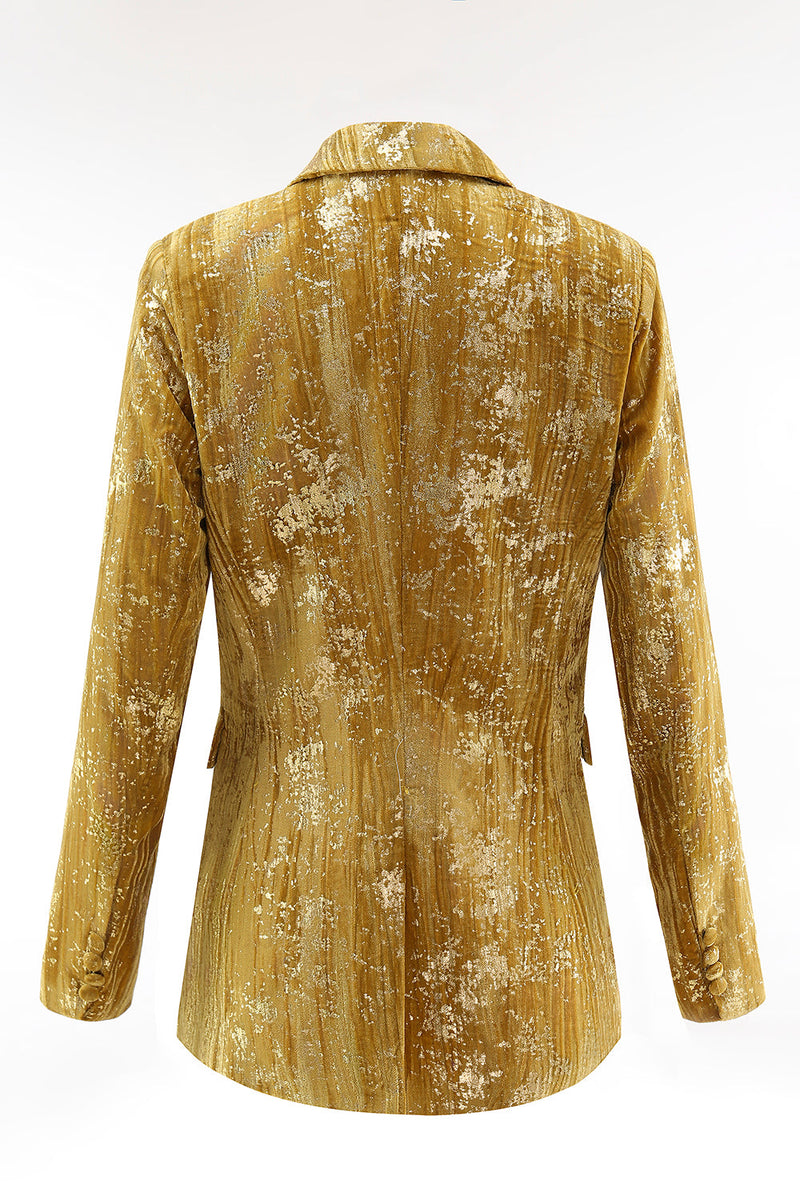 Laden Sie das Bild in den Galerie-Viewer, Glitzernde Gelbe Spitzrevers 2-teilige Damen Ballanzüge mit Ärmeln