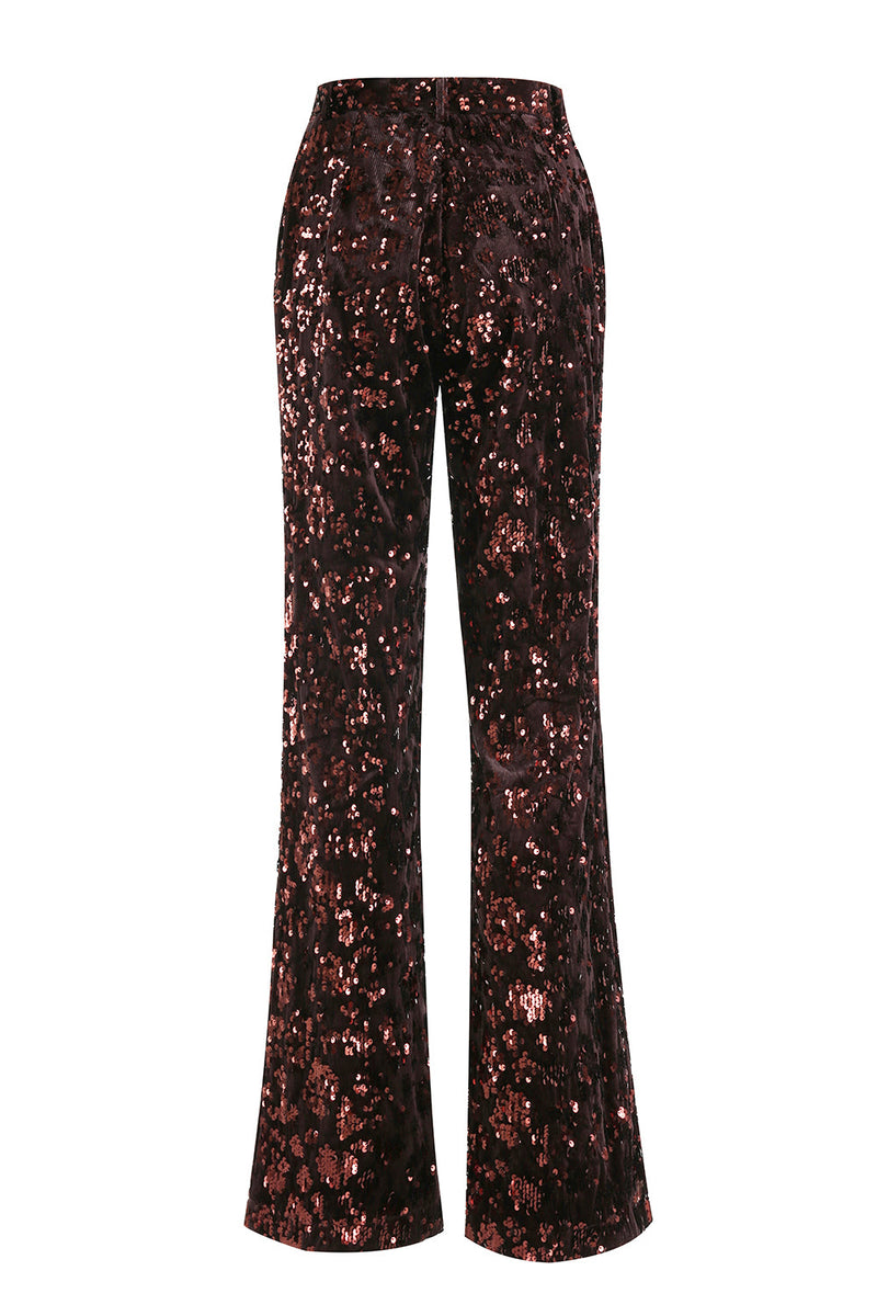 Laden Sie das Bild in den Galerie-Viewer, Kaffee 2 Stück Peak Revers Pailletten Damen Ballanzug mit Gürtel