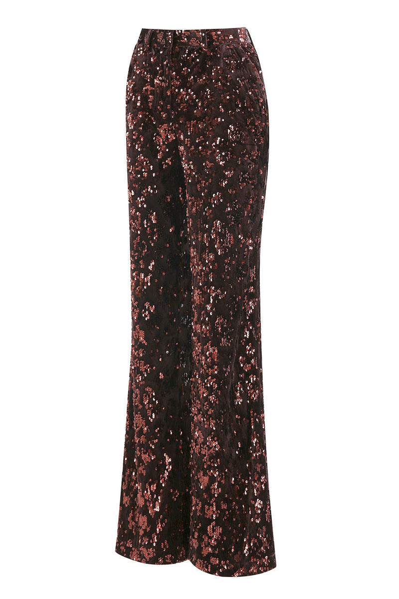 Laden Sie das Bild in den Galerie-Viewer, Kaffee 2 Stück Peak Revers Pailletten Damen Ballanzug mit Gürtel