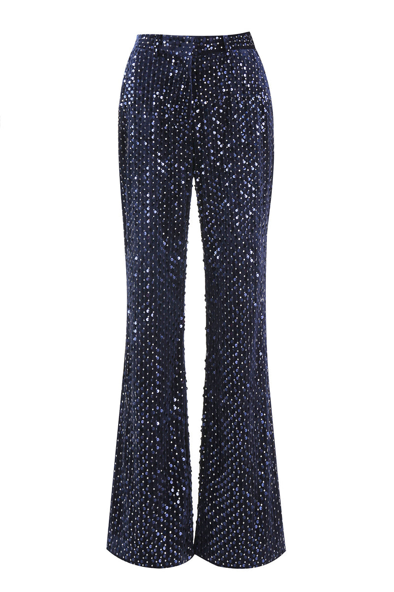 Laden Sie das Bild in den Galerie-Viewer, 2 Stück Pailletten Marineblauer Damen Ballanzug mit Spitzrevers