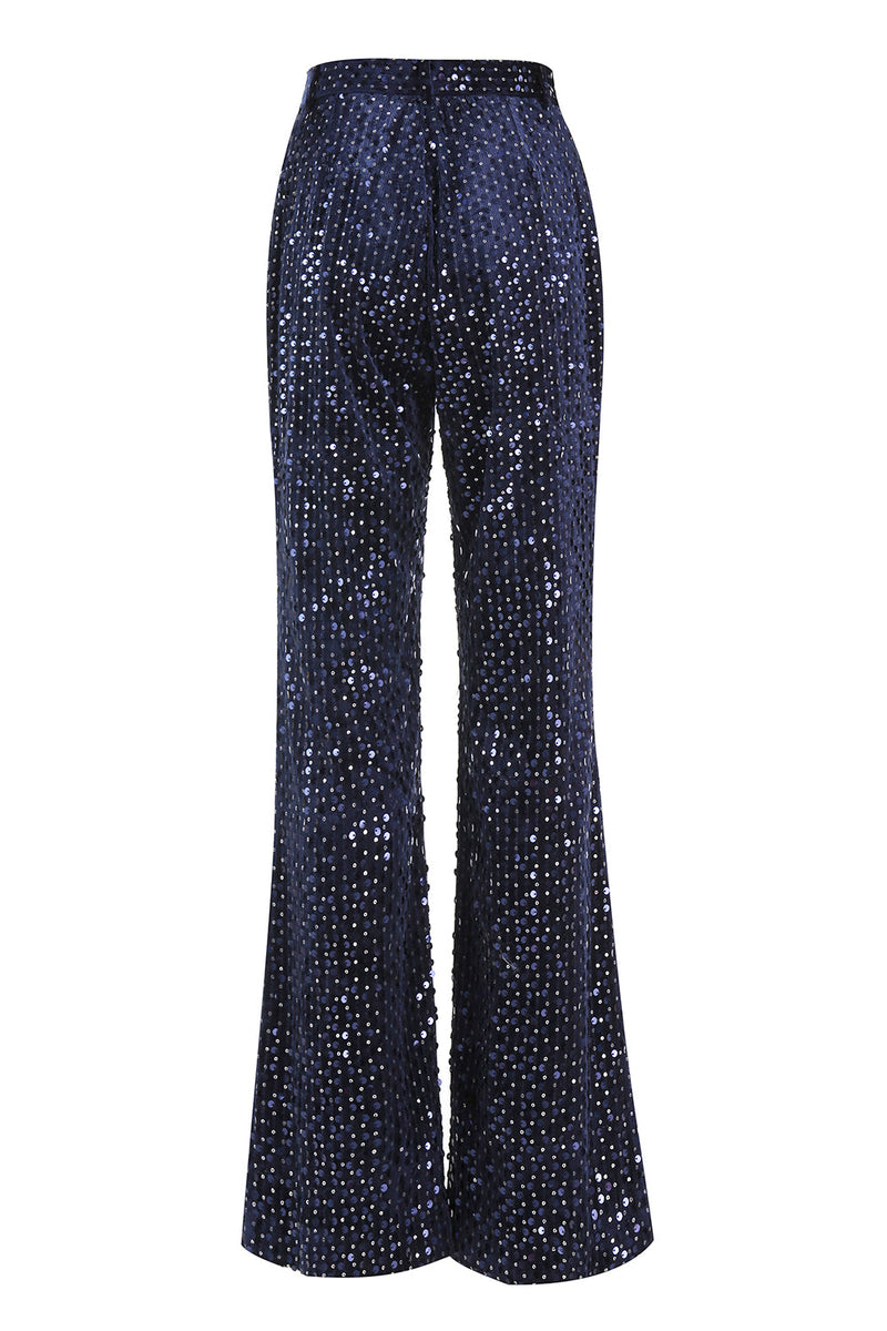 Laden Sie das Bild in den Galerie-Viewer, 2 Stück Pailletten Marineblauer Damen Ballanzug mit Spitzrevers