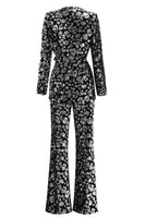 Laden Sie das Bild in den Galerie-Viewer, Glitzernder Schwarzer Slim Fit 2-teiliger Damen Ballanzug mit Schärpe