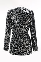 Laden Sie das Bild in den Galerie-Viewer, Glitzernder Schwarzer Slim Fit 2-teiliger Damen Ballanzug mit Schärpe