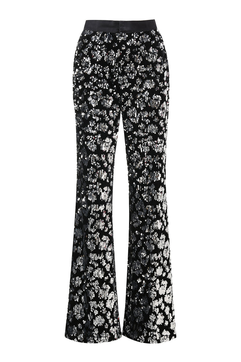 Laden Sie das Bild in den Galerie-Viewer, Glitzernder Schwarzer Slim Fit 2-teiliger Damen Ballanzug mit Schärpe