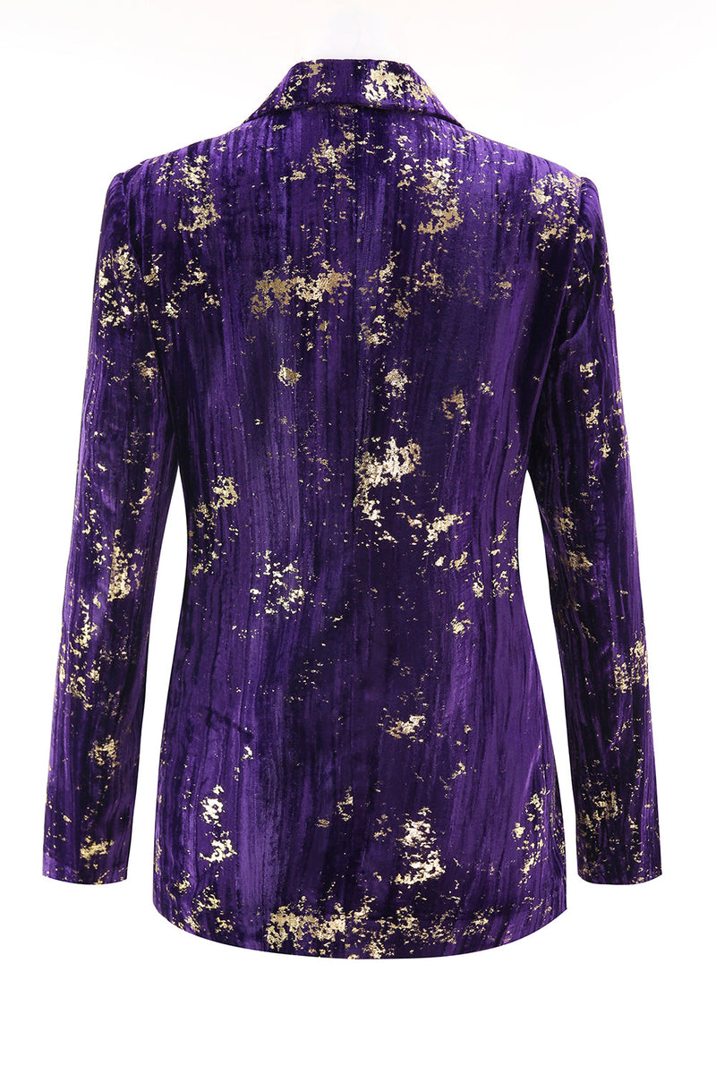 Laden Sie das Bild in den Galerie-Viewer, Lila 2-teilige Damen Ballanzüge mit gekerbtem Revers und Ärmeln