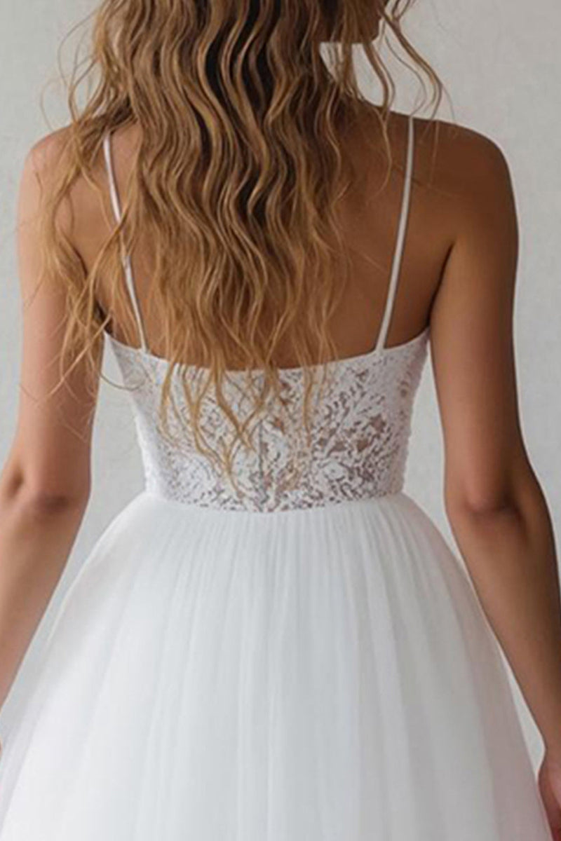 Laden Sie das Bild in den Galerie-Viewer, Spitze A Linie V-Ausschnitt Standesamtkleid