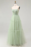 Laden Sie das Bild in den Galerie-Viewer, Grünes A-Linie Korsett Perlenbesetztes Tüll Ballkleid mit Schnürung