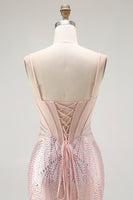Laden Sie das Bild in den Galerie-Viewer, Blush Meerjungfrau Korsett Perlenbesetztes Langes Ballkleid mit Schnürung am Rücken