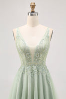 Laden Sie das Bild in den Galerie-Viewer, Grünes Kurzes Tüll Cocktailkleid in A-Linie mit Perlen und Pailletten