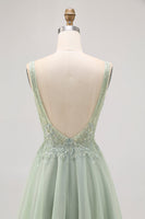 Laden Sie das Bild in den Galerie-Viewer, Grünes Kurzes Tüll Cocktailkleid in A-Linie mit Perlen und Pailletten