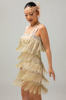 Laden Sie das Bild in den Galerie-Viewer, Schwarzes Pailletten Gatsby Bodycon Kurzes Kleid aus den 1920er Jahren mit Fransen