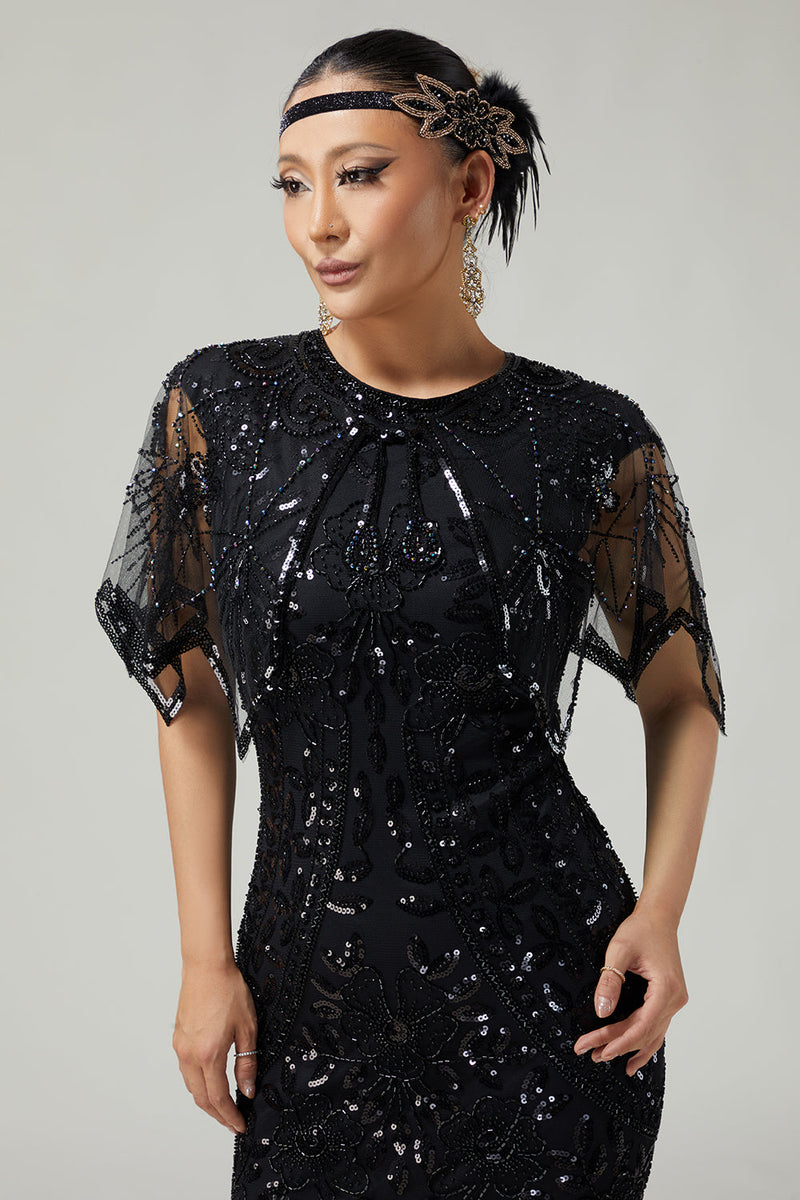 Laden Sie das Bild in den Galerie-Viewer, 1902er Schwarzer Pailletten Frauenumhang