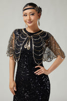 Laden Sie das Bild in den Galerie-Viewer, 1920er Jahre Pailletten Schwarzer Goldener Frauenumhang