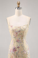 Laden Sie das Bild in den Galerie-Viewer, Aprikose Blumen Besticktes Figurbetontes Abiballkleid