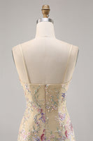 Laden Sie das Bild in den Galerie-Viewer, Aprikose Blumen Besticktes Figurbetontes Abiballkleid