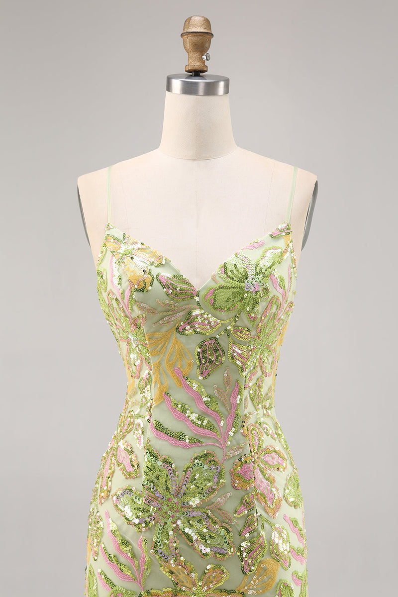 Laden Sie das Bild in den Galerie-Viewer, Grünes PaillettenRückenfreies Bodycon Abiballkleid