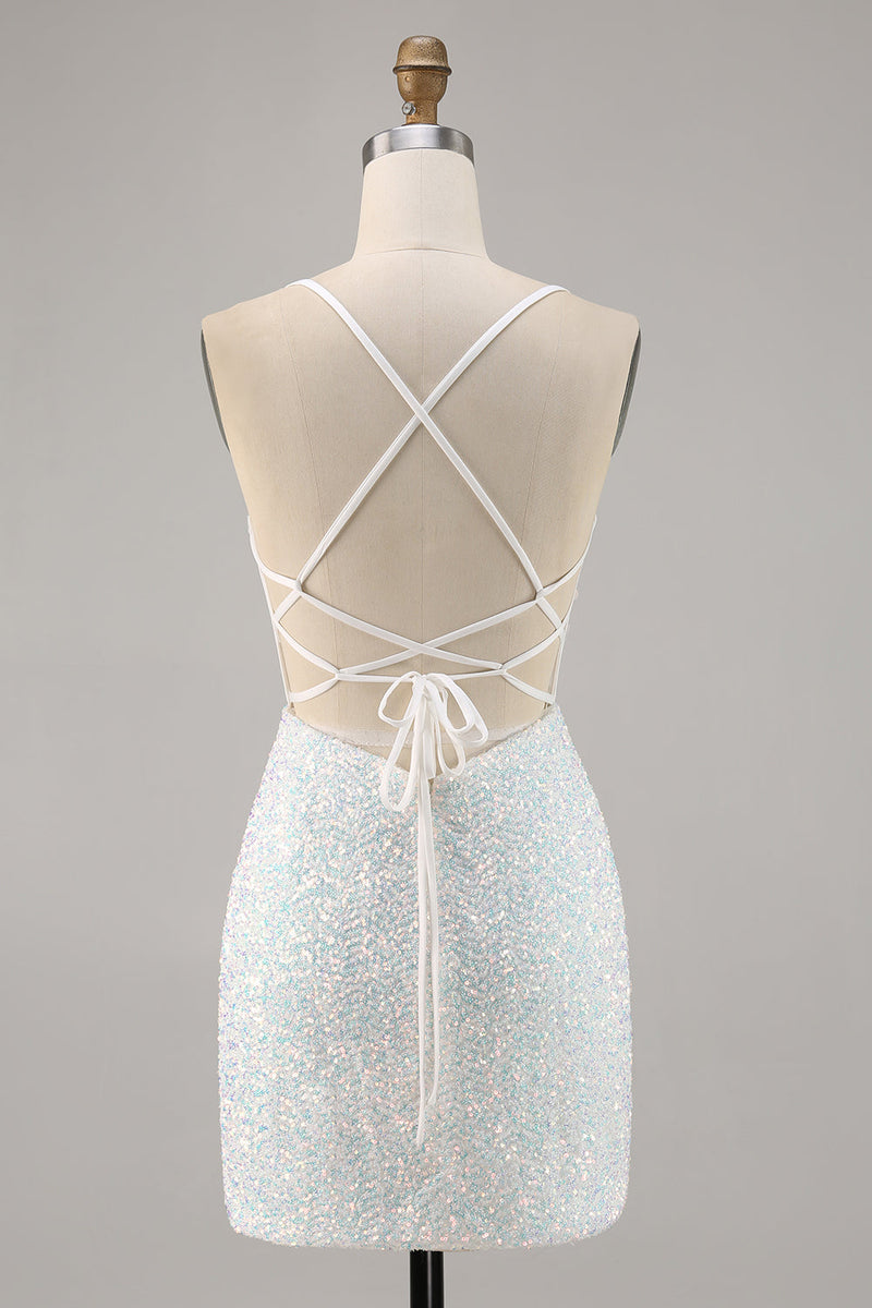 Laden Sie das Bild in den Galerie-Viewer, Glitzerndes Weißes Figurbetontes Korsett Standesamtkleid mit Applikationen