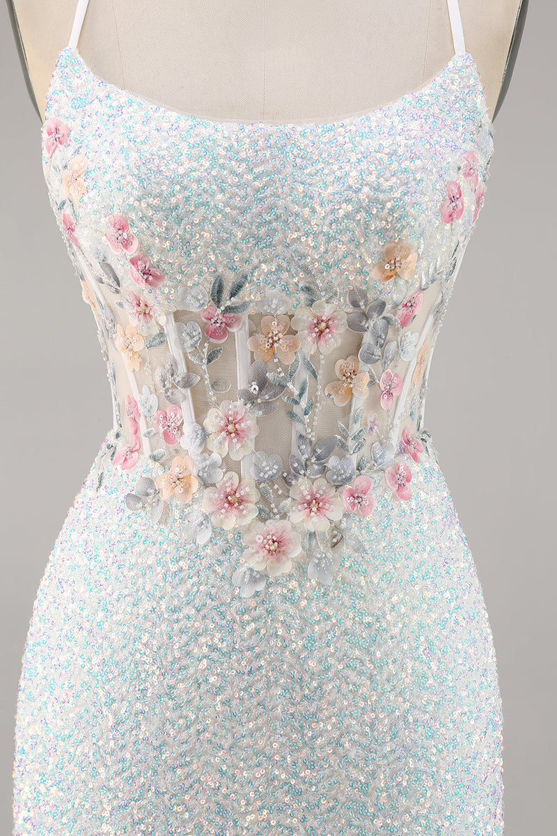 Laden Sie das Bild in den Galerie-Viewer, Glitzerndes Weißes Figurbetontes Korsett Standesamtkleid mit Applikationen