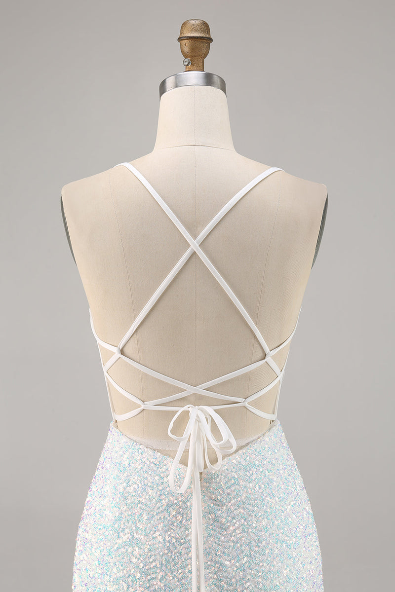 Laden Sie das Bild in den Galerie-Viewer, Glitzerndes Weißes Figurbetontes Korsett Standesamtkleid mit Applikationen