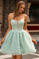 Laden Sie das Bild in den Galerie-Viewer, Salbeigrünes A-Linie Spaghettiträger Korsett Cocktailkleid mit Applikationen