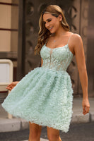 Laden Sie das Bild in den Galerie-Viewer, Salbeigrünes A-Linie Spaghettiträger Korsett Cocktailkleid mit Applikationen