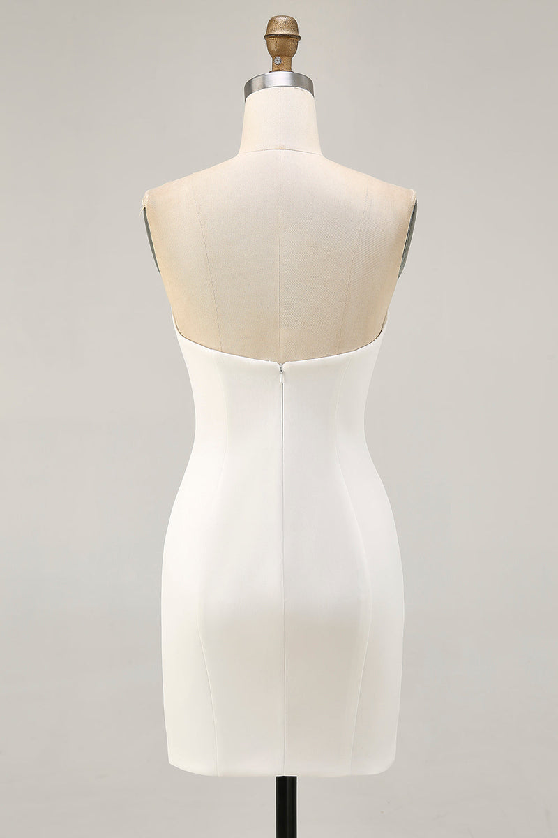 Laden Sie das Bild in den Galerie-Viewer, Geblümte Trägerlose Pailletten Bodycon Weißes Cocktailkleid