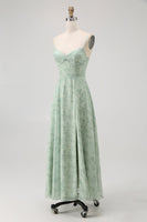 Laden Sie das Bild in den Galerie-Viewer, Blaues Geblümtes Spaghettiträger Chiffon A-Linie Brautjungfernkleid