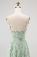 Laden Sie das Bild in den Galerie-Viewer, Blaues Geblümtes Spaghettiträger Chiffon A-Linie Brautjungfernkleid