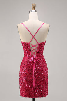 Glitzerndes Fuchsia Enges Korsett Abiballkleid