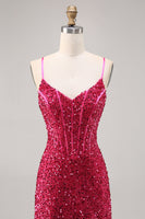 Laden Sie das Bild in den Galerie-Viewer, Glitzerndes Fuchsia Enges Korsett Abiballkleid