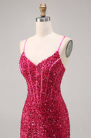 Laden Sie das Bild in den Galerie-Viewer, Glitzerndes Fuchsia Enges Korsett Abiballkleid