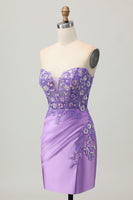 Laden Sie das Bild in den Galerie-Viewer, Hellblaues Figurbetontes Trägerloses Korsett Pailletten Kurzes Cocktailkleid