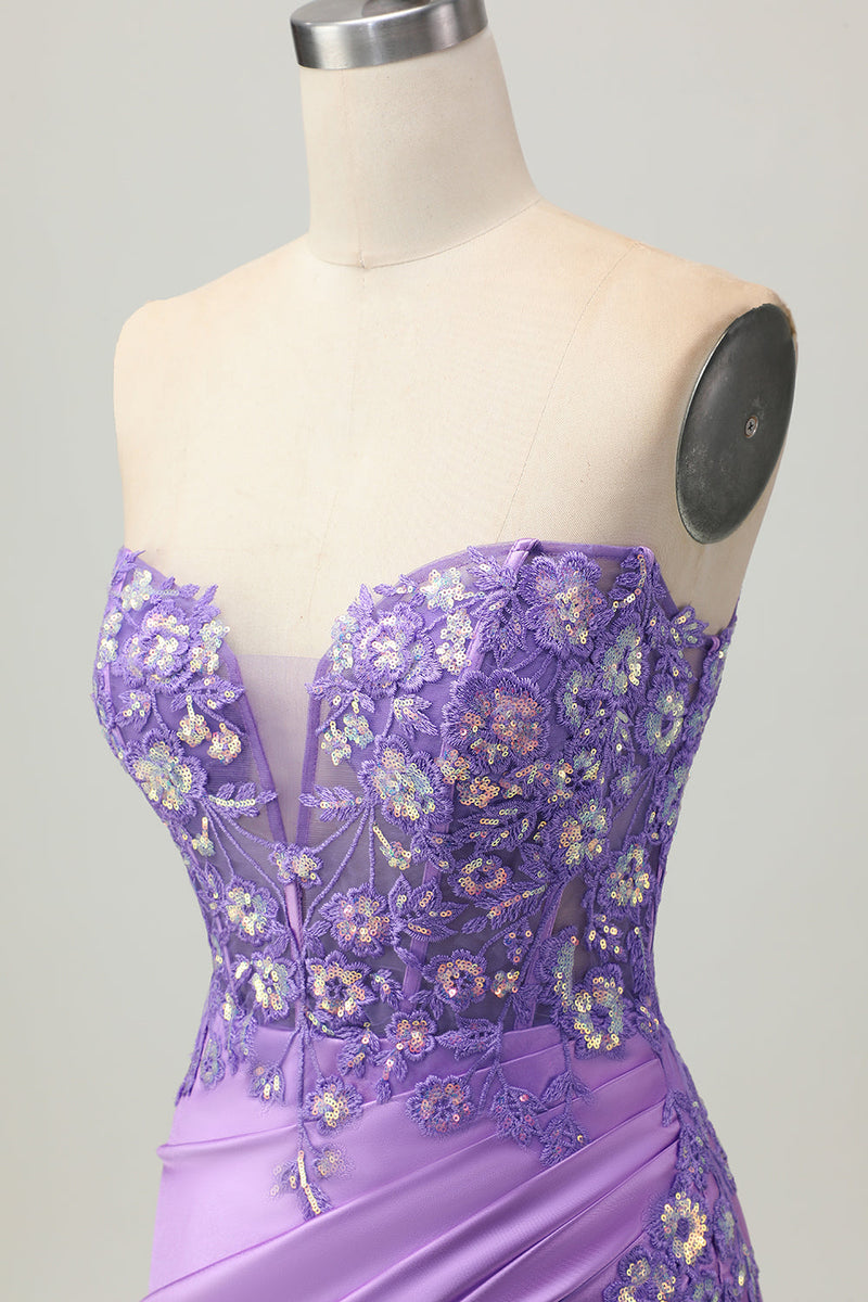 Laden Sie das Bild in den Galerie-Viewer, Hellblaues Figurbetontes Trägerloses Korsett Pailletten Kurzes Cocktailkleid