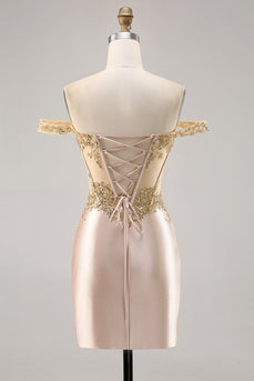 Schulterfreies Korsett Bodycon Champagner Cocktailkleid mit Pailletten