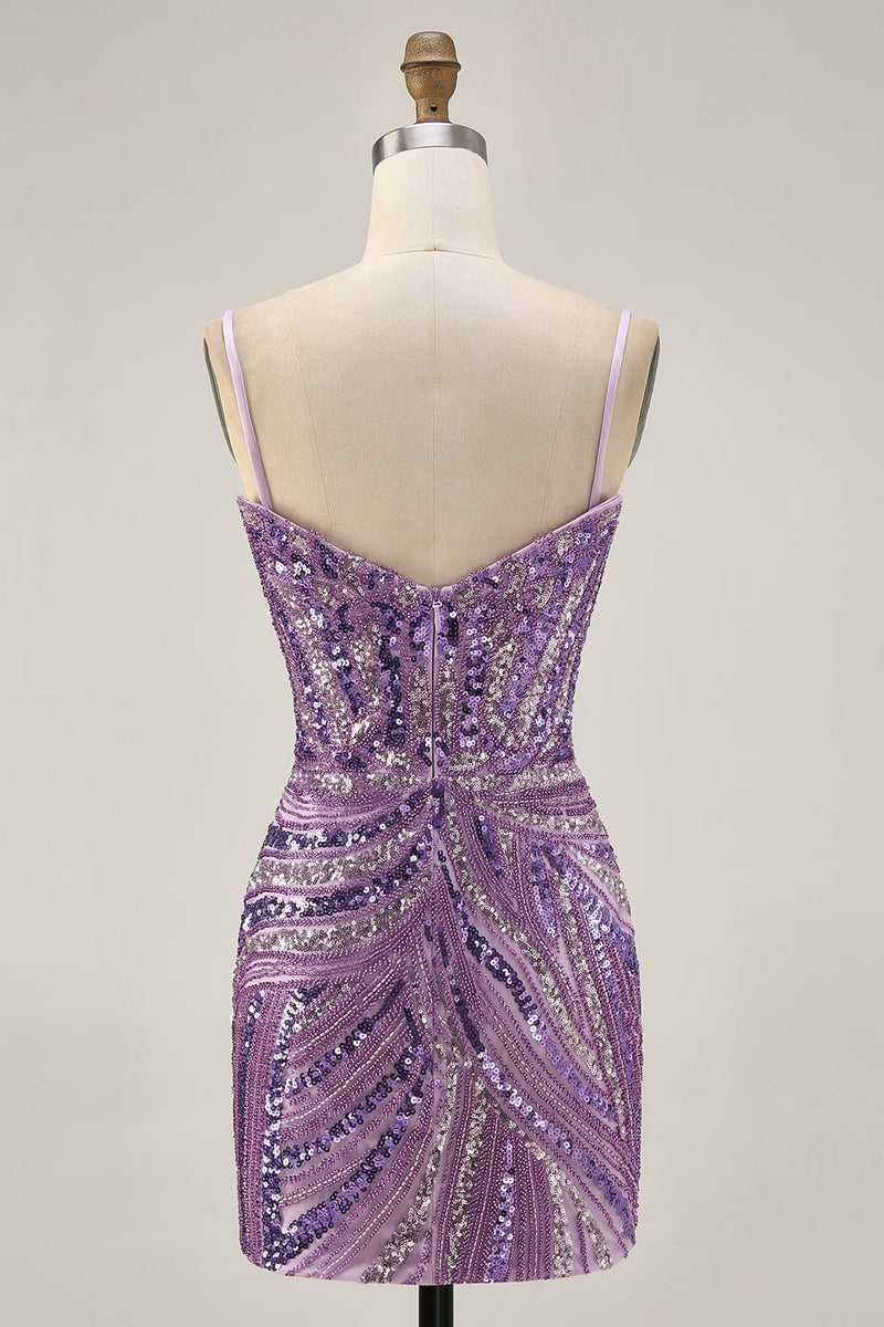 Laden Sie das Bild in den Galerie-Viewer, Glitzerndes Königsblaues Trägerloses Pailletten Enges Kurzes Abiballkleid