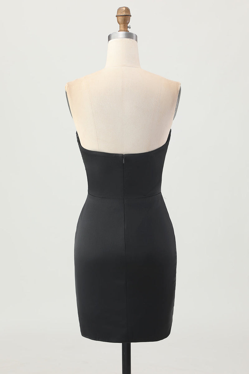 Laden Sie das Bild in den Galerie-Viewer, Schwarzes Trägerloses Korsett Bodycon Perlenbesetztes Abiballkleid mit Schlitz